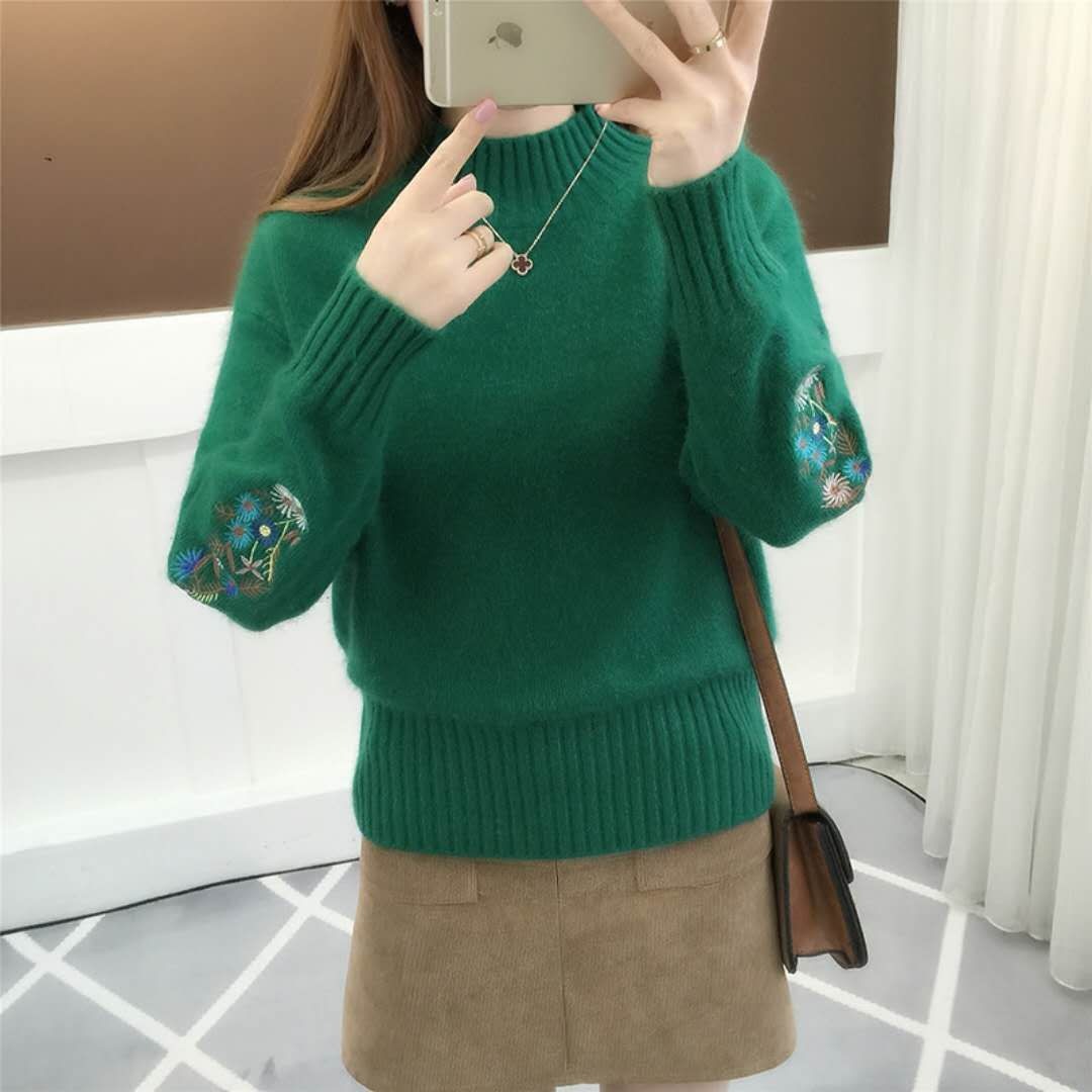 SASKIA | Pulover gros din tricot de bumbac cu broderie florală