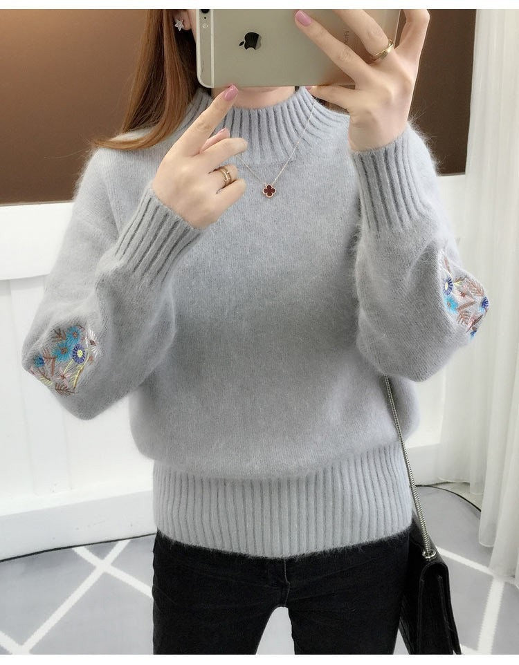 SASKIA | Pulover gros din tricot de bumbac cu broderie florală