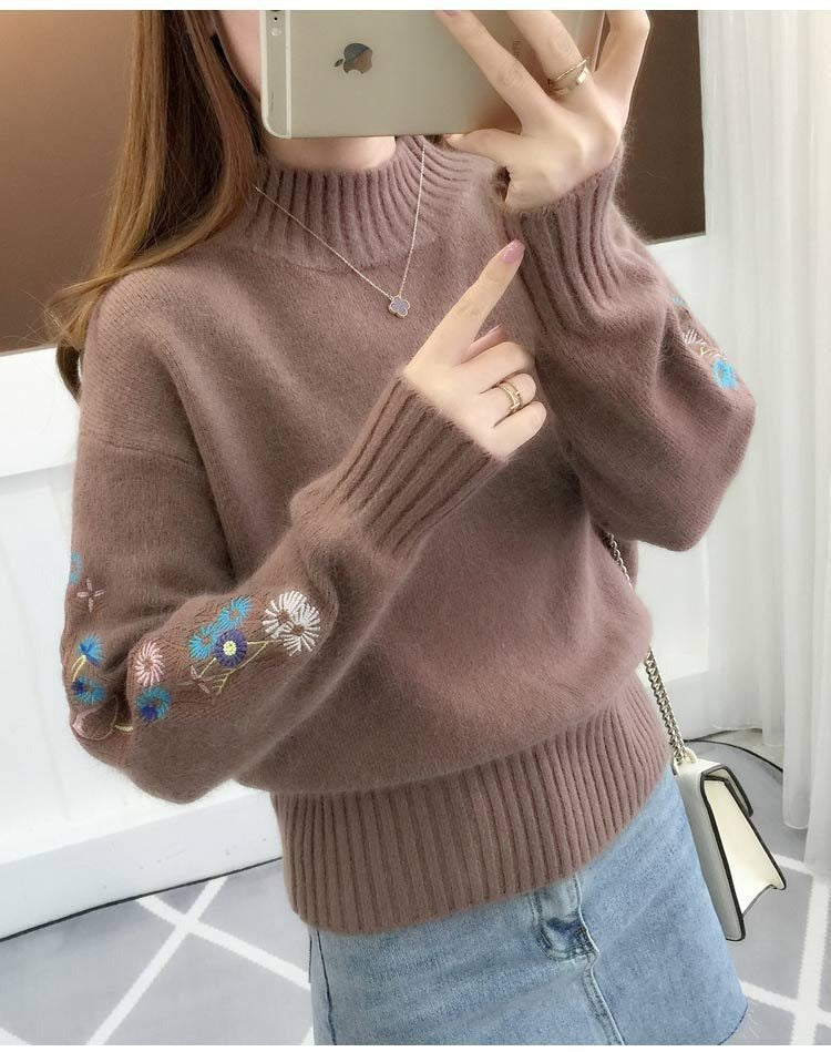 SASKIA | Pulover gros din tricot de bumbac cu broderie florală