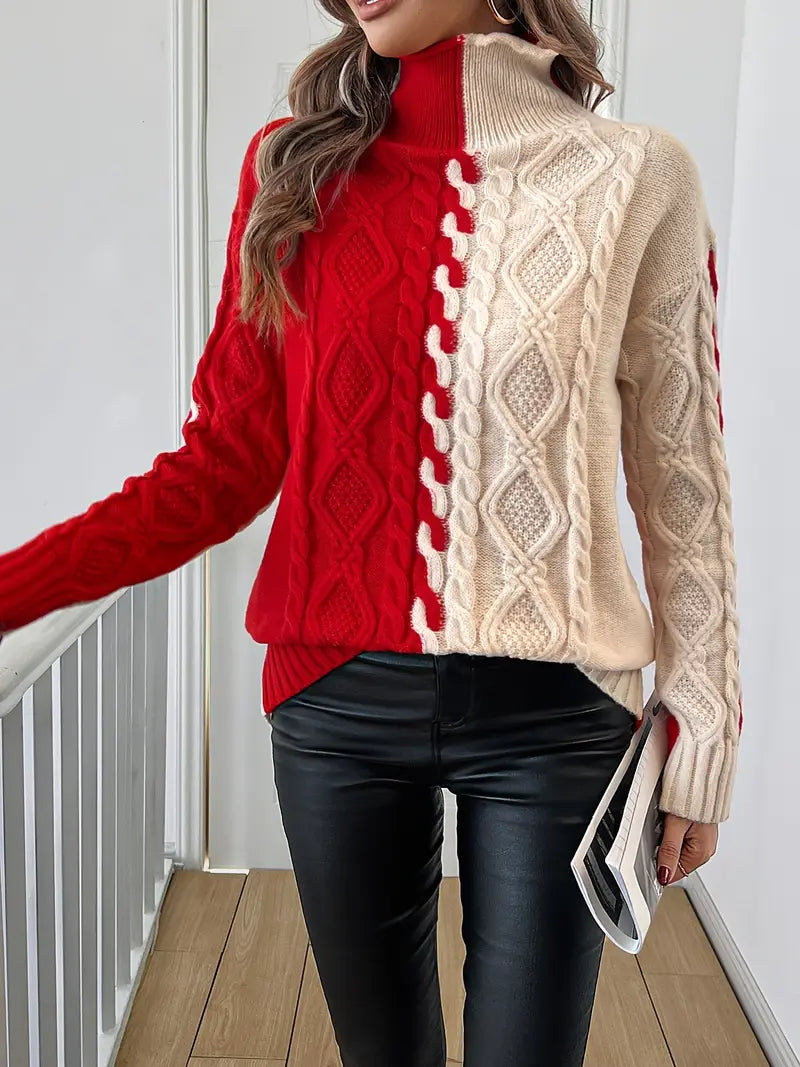 LEOVIA | Pulover Elegant cu Dungi și Guler Înalt