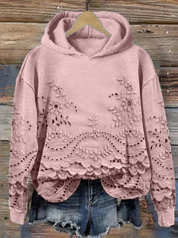 SACHZNA | Hanorac cu glugă și broderie florală