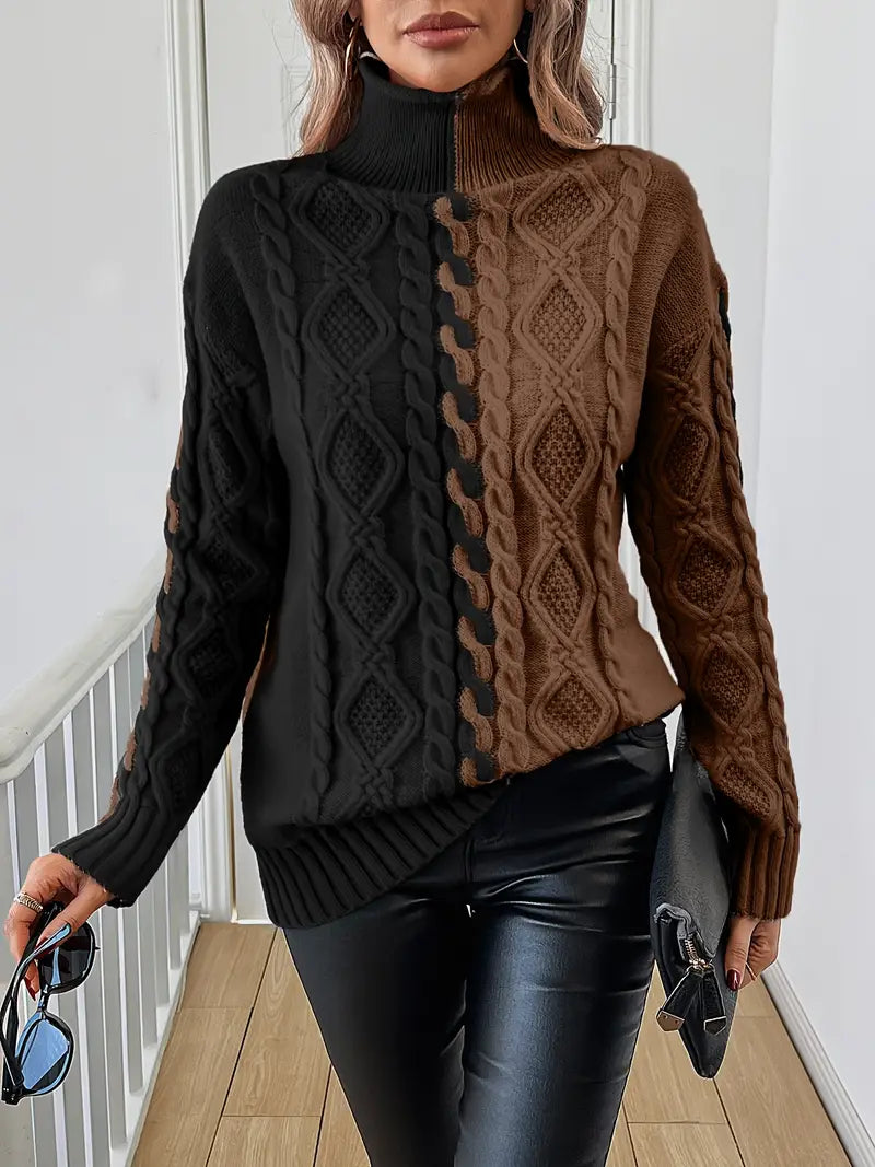 LEOVIA | Pulover Elegant cu Dungi și Guler Înalt